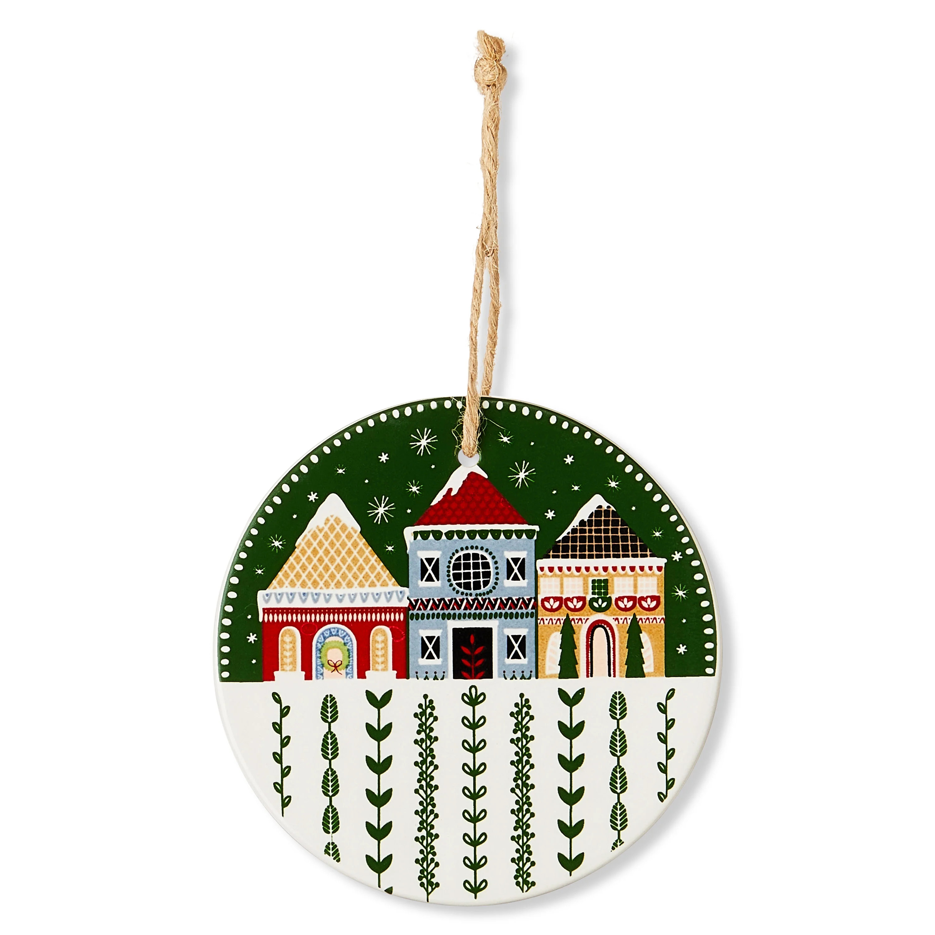 Green and Red Ceramic Quaint Village Christmas Ornament, 4", by Holiday Time | Walmart (US)