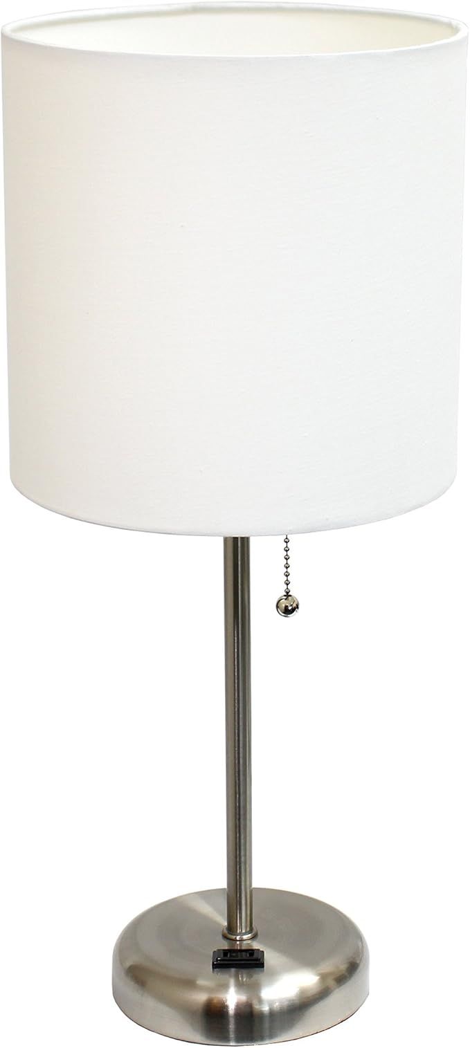 Limelights LT2024-WHT Brushed Steel Lamp with Charging Outlet and Fabric Shade, White | Amazon (US)