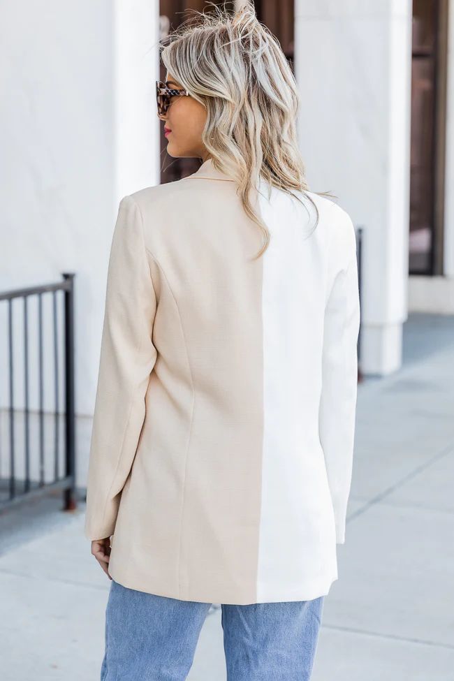 Full Disclosure Beige And Ivory Splice Colorblock Blazer | Pink Lily