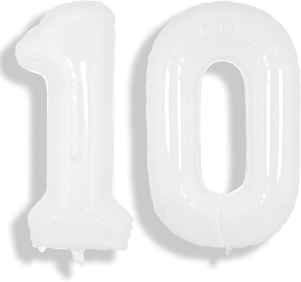 SUWEN 40 Inch White Large 10 Balloon Number Big Foil Helium Number Balloons 0-9 Giant Jumbo Happy... | Amazon (US)