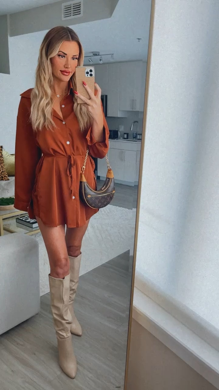 Burnt orange romper dress 
Romper dress
Multiple colors
Fall outfit 
Holiday outfit 
Gameday outfit 
Christmas dress
Christmas outfit 
Purse 
Boots 
Winter outfit 

#LTKCyberWeek #LTKHoliday

#LTKfindsunder50 #LTKsalealert #LTKSeasonal