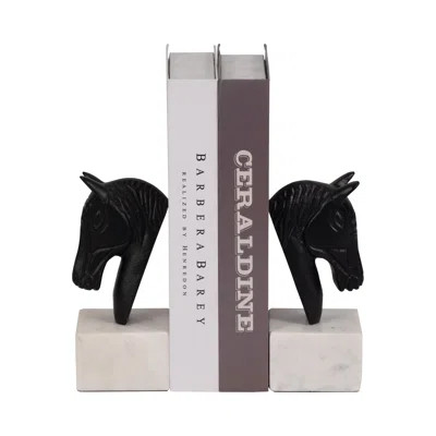 Metal Horse Head Bookends, Chic White Marble Base, Durable Aluminum, Set of 2 - 7" x 3" x 7 | Wayfair North America