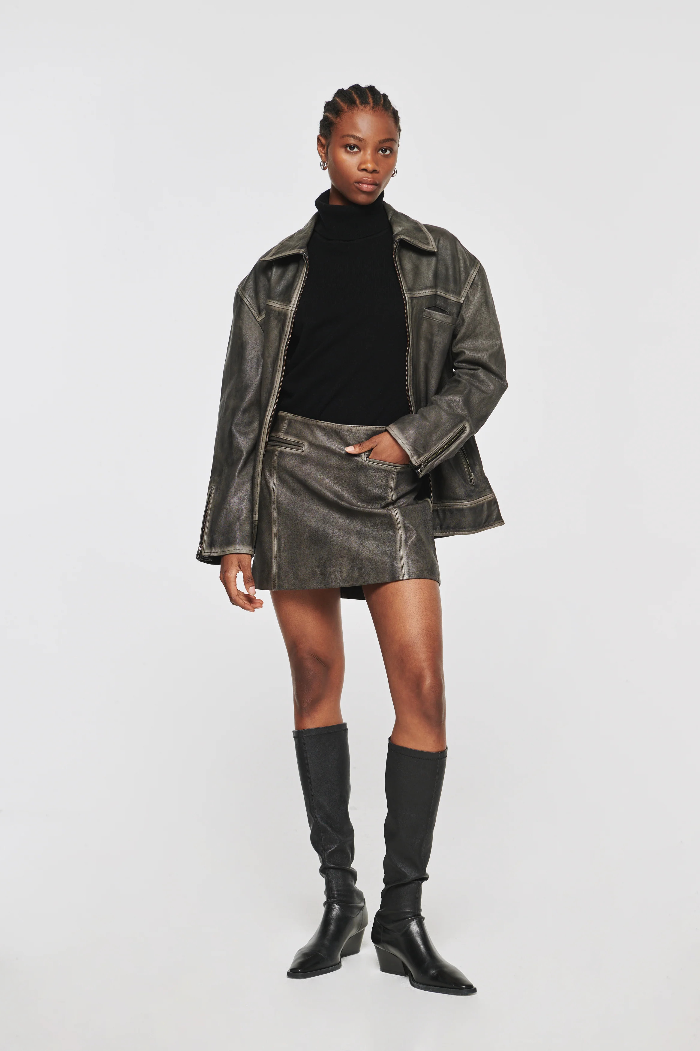 Jake | Leather Mini Skirt in Tarnished Grey | ALIGNE | ALIGNE UK & EU