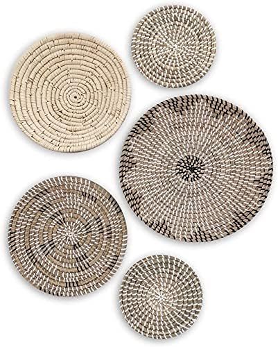 TheNamiCollection Woven Wall Basket Set - Five Hanging Seagrass Baskets | Decorative, Boho Styled Ba | Amazon (US)