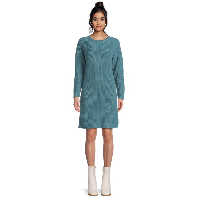 Time and Tru Women's Shaker Knit Sweater Dress, Sizes XS-XXXL | Walmart (US)