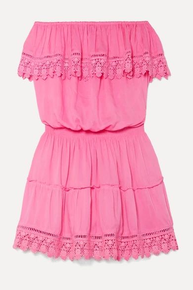 Melissa Odabash - Joy Strapless Crochet-trimmed Voile Mini Dress - Pink | NET-A-PORTER (US)