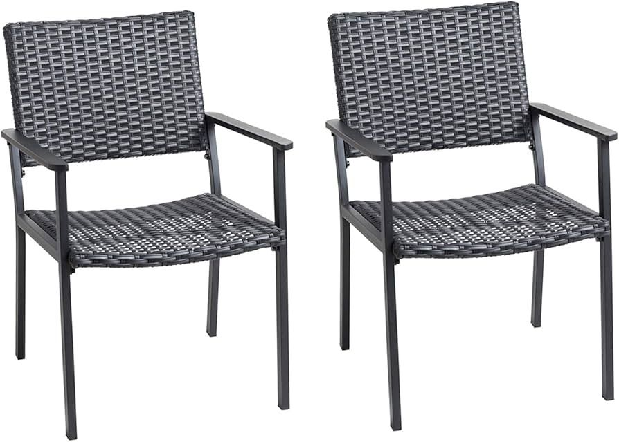 C-Hopetree Set of 2 Outdoor Dining Chairs for Outside Patio Tables, Metal Frame, Black All Weathe... | Amazon (US)