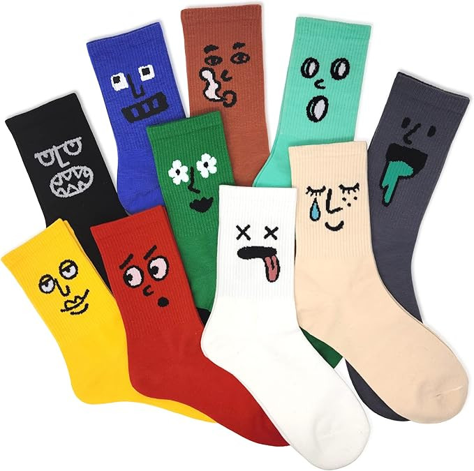 Meloday 10 PACK Crazy Funny Emotion Crew Socks Soft Cotton - 10 different fun designs and color p... | Amazon (US)