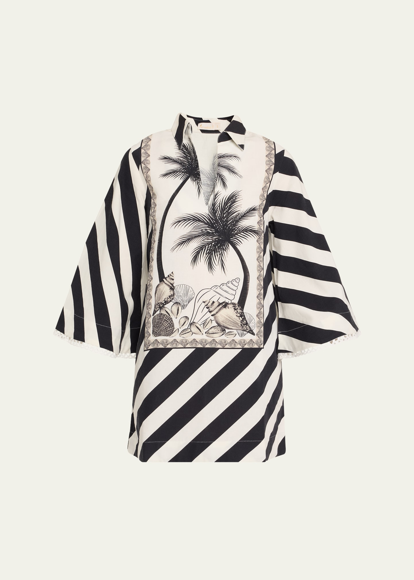 Verandah Palm Panel V-Neck Mini Kaftan Dress | Bergdorf Goodman