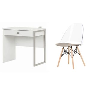 South Shore Interface Pure White Desk and 1 Annexe Gray Eiffel Chair Set | Homesquare
