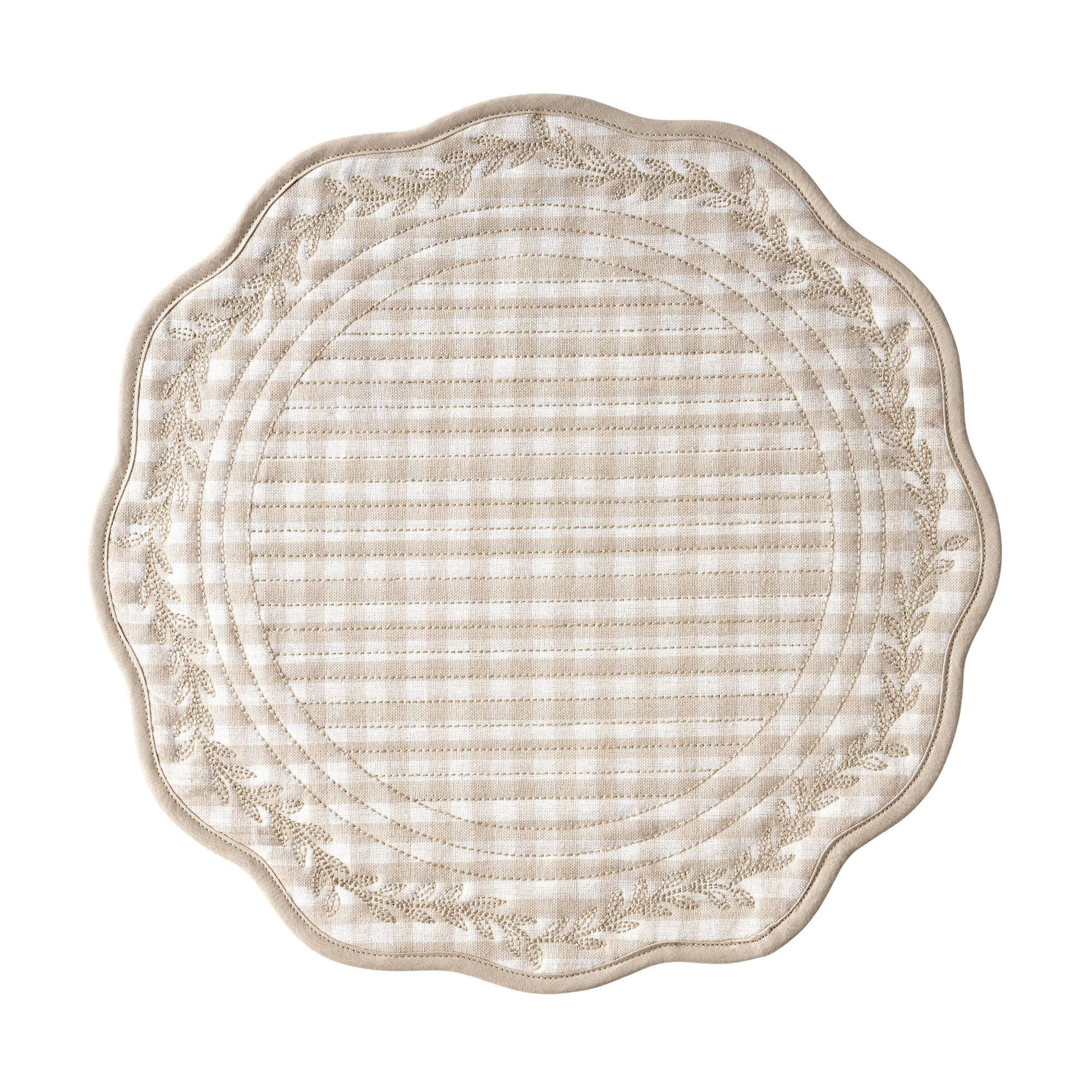 The Pioneer Woman Quilted Mini Gingham Woven Placemat, Beige, 15" Round | Walmart (US)