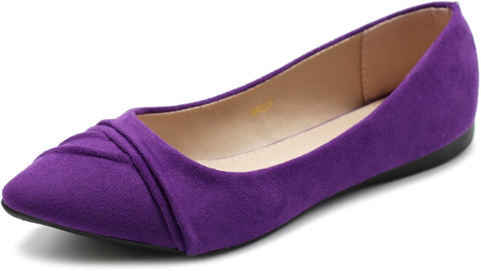 Ollio Women's Shoe Ballet Dress Faux Suede Pleated Pointed Toe Flat | Amazon (US)