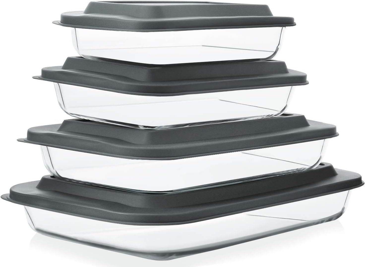 8-Piece Deep Glass Baking Dish Set with Plastic lids,Rectangular Glass Bakeware Set with Lids, Ba... | Amazon (US)