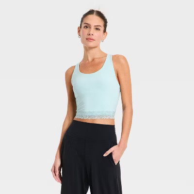 Women's Everyday Soft Lace Trim Racerback Tank Top - All In Motion™ Light Blue M | Target