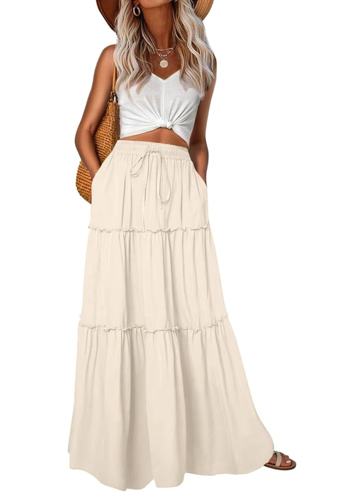 Lepunuo Womens Casual Boho High Waisted Flowy Maxi Skirts Trendy Floral Cute Long Skirts with Poc... | Amazon (US)