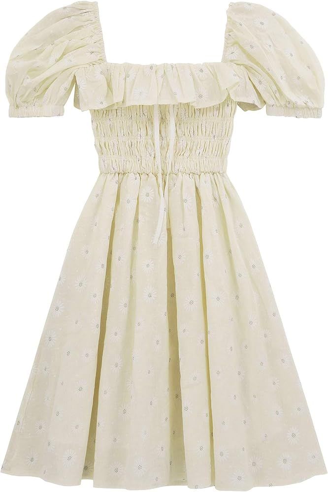 R.Vivimos Women's Summer Cotton Short Sleeve Square Neck Elastic Smocked Ruffle Floral Print Swin... | Amazon (US)