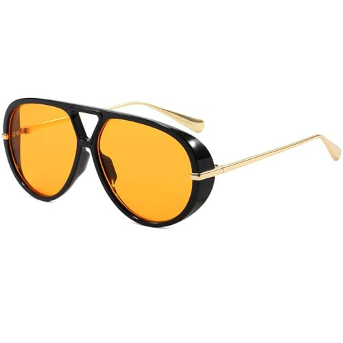 AIEYEZO Oversized Aviator Sunglasses Women Men Fashion Retro Big Frame Sun Glasses Designer Ladies Shades (Black/Orange) | Amazon (US)