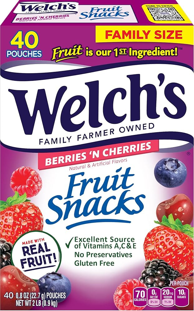 Welch's Fruit Snacks, Berries 'n Cherries, Perfect for School Lunches, Gluten Free, Bulk Pack, In... | Amazon (US)