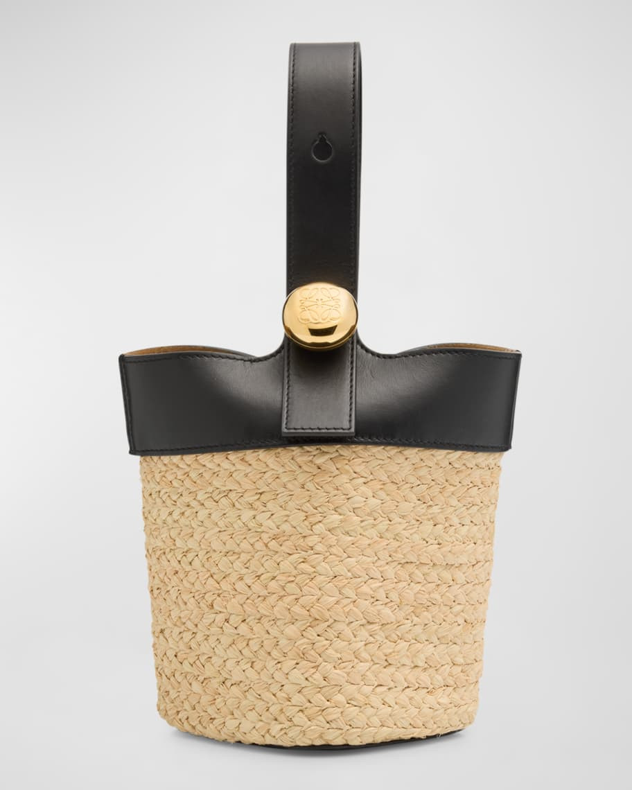 Mini Anagram Pebble Raffia Bucket Bag | Neiman Marcus
