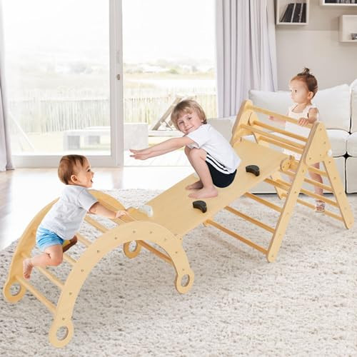 Asweets Pikler Triangle Set, 5 in 1 Foldable Montessori Climbing Set with Ramp, Baby Climbing Toys for Indoor Playground, Jungle Gym for Kids with Arch Climber, Rocker, Suitable for 3+ Toddlers | Amazon (US)