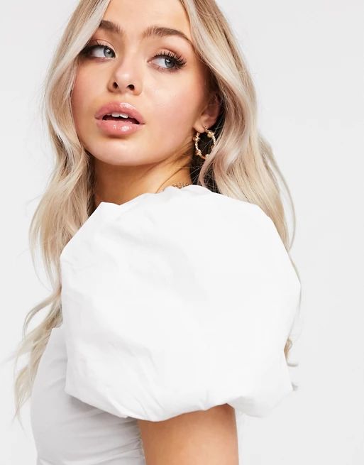 Missguided poplin blouse with puff sleeves in white | ASOS (Global)