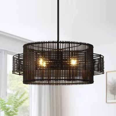 Gimlet 22-in 4-light Brass Modern Bohemian Chandelier With Natural Rattan Shade | Wayfair North America