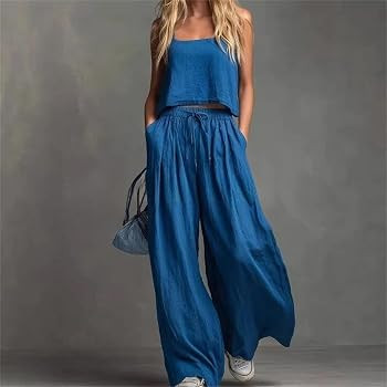 Women's Vest Two Piece Pants Set Sleeveless Top Loose Wide Leg Pants Casual Outfit | Amazon (US)