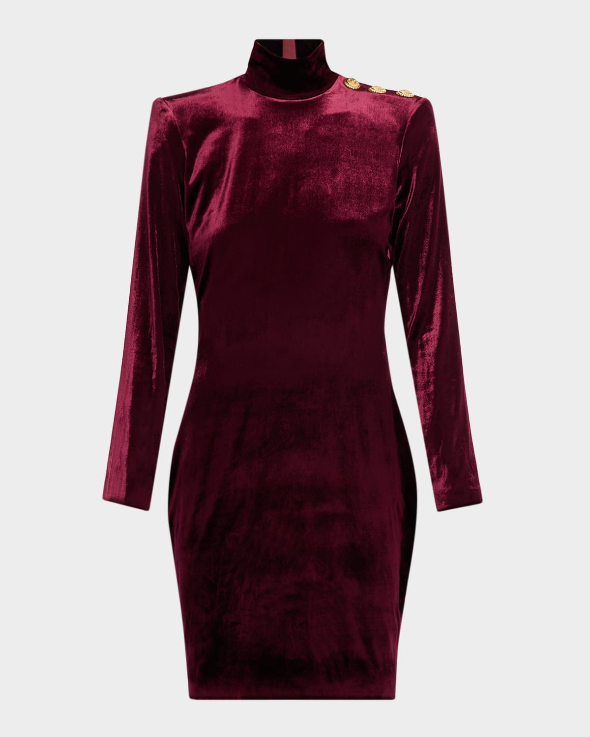 Turtleneck Button-Shoulder Velvet Mini Dress | Neiman Marcus