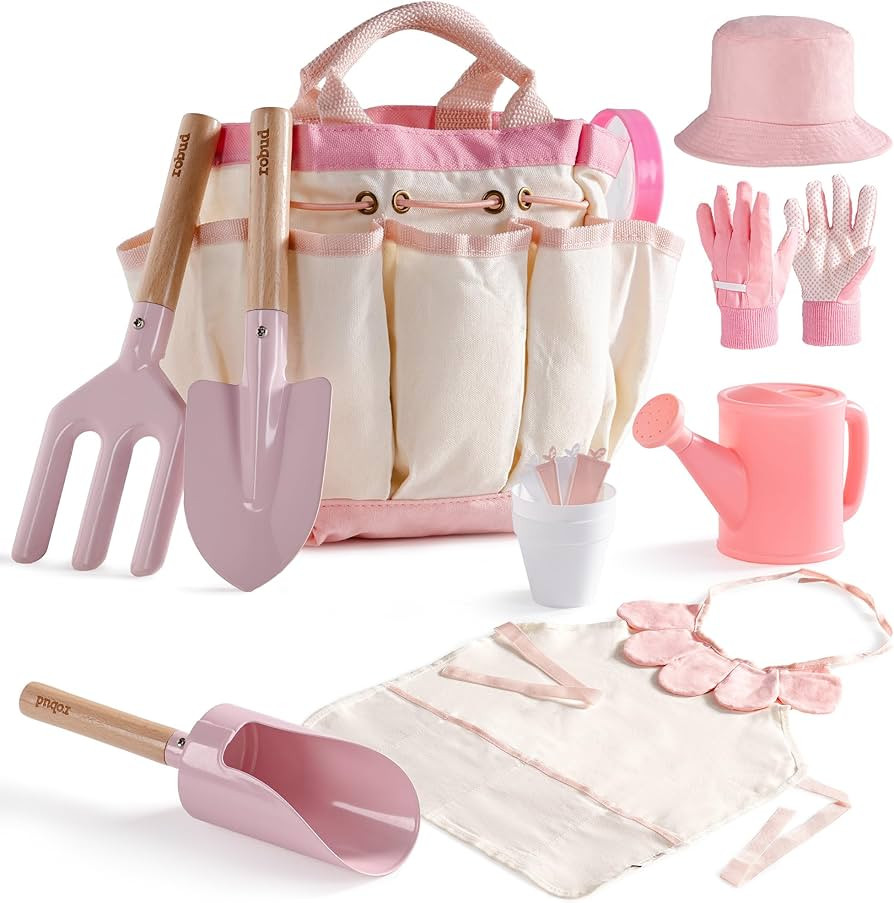 ROBUD Kid Gardening Set, Wooden Garden Tool for Kid, Garden Tool Kit with Tool Storage Bag, Apron... | Amazon (US)