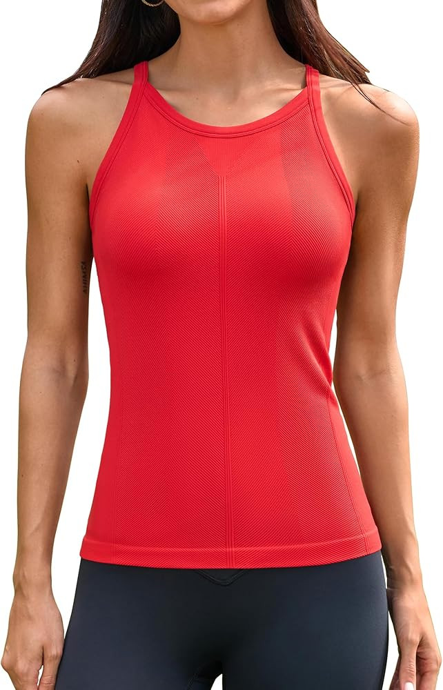 ATTRACO Women Workout Tank Tops with Built in Bra Crew Neck Basic Ribbed Tank Top Racerback Athle... | Amazon (US)