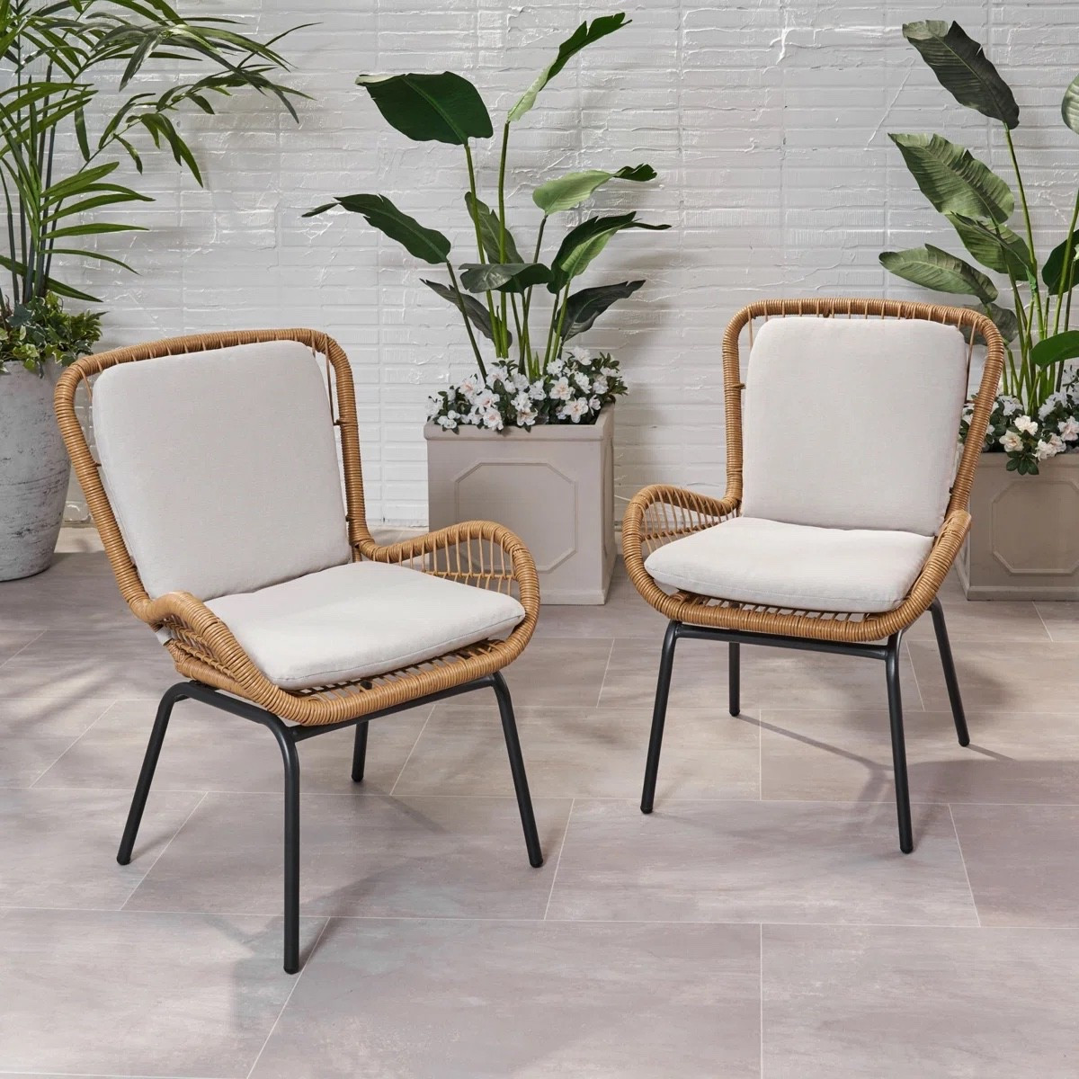 Cozy outdoor vibes 🌿 These rattan patio chairs with soft beige cushions from Wayfair are perfect for a sunny corner or evening chat spot. Paired with tropical plants and light textures for that easy, relaxed feel.

#PatioStyle #OutdoorLiving #BohoPatio #RattanChairs #WayfairFinds #CoastalHome #PatioDecor #SummerVibes #OutdoorSeating #LTKHome