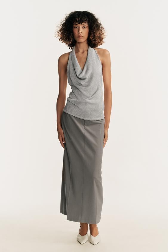 Zara - Metallic Thread Halter Knit Top - Golden - S - Woman | Zara UK