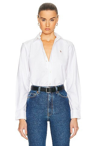 Polo Ralph Lauren Oxford Long Sleeve Button Up Shirt in White - White. Size 2 (also in 0, 4). | FWRD 
