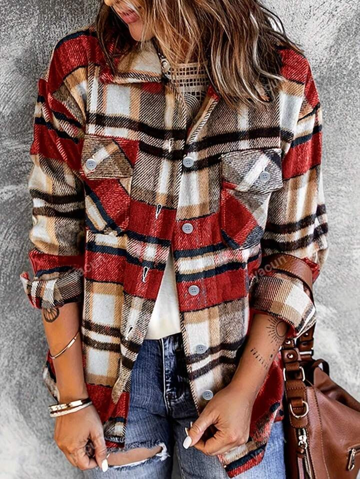 Women's Spring And Autumn Casual Loose Plaid Shirt | SHEIN