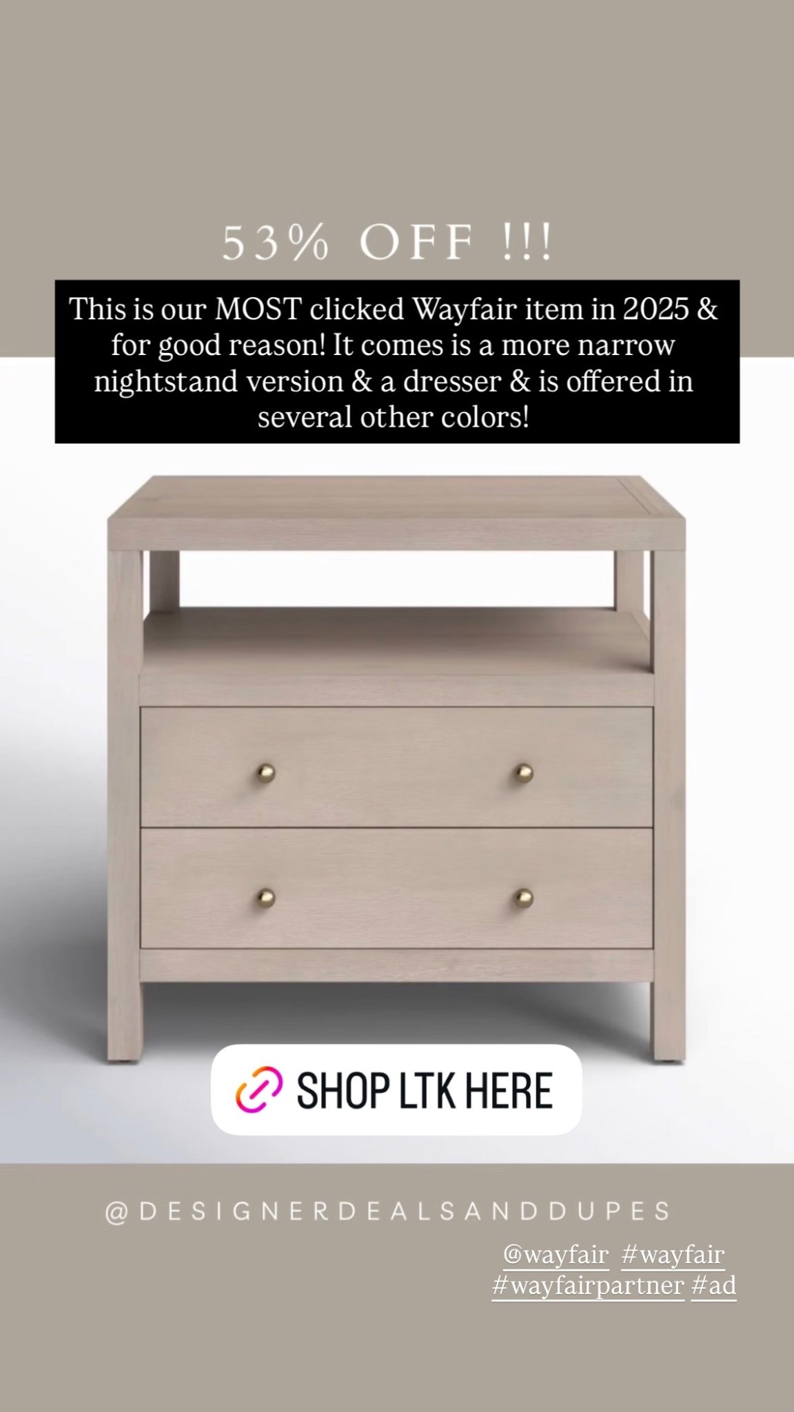 This is our MOST clicked Wayfair item in 2025 & for good reason! It comes is a more narrow nightstand version & a dresser & is offered in several other colors! @wayfair  #wayfair #wayfairpartner #ad