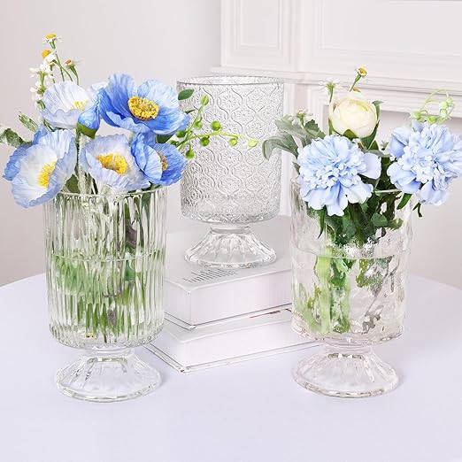 Fixwal Vases for Flowers Set of 3 Vintage Glass Vase for Centerpieces, Embossed Base Vases for We... | Amazon (US)