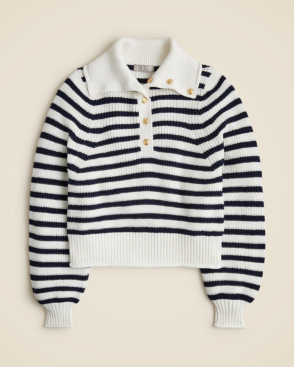 Ribbed cotton button-collar sweater in stripe | J. Crew US