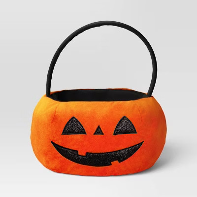 Halloween Pumpkin Round Polyester Trick or Treat Decorative Bling Basket - Hyde and EEK! Boutique™ | Target