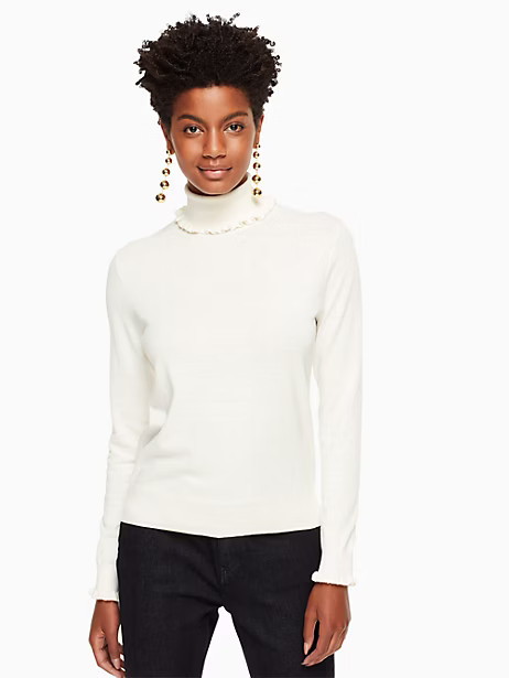Kate Spade Ruffle Turtleneck, Cream - Size XL | Kate Spade (US)
