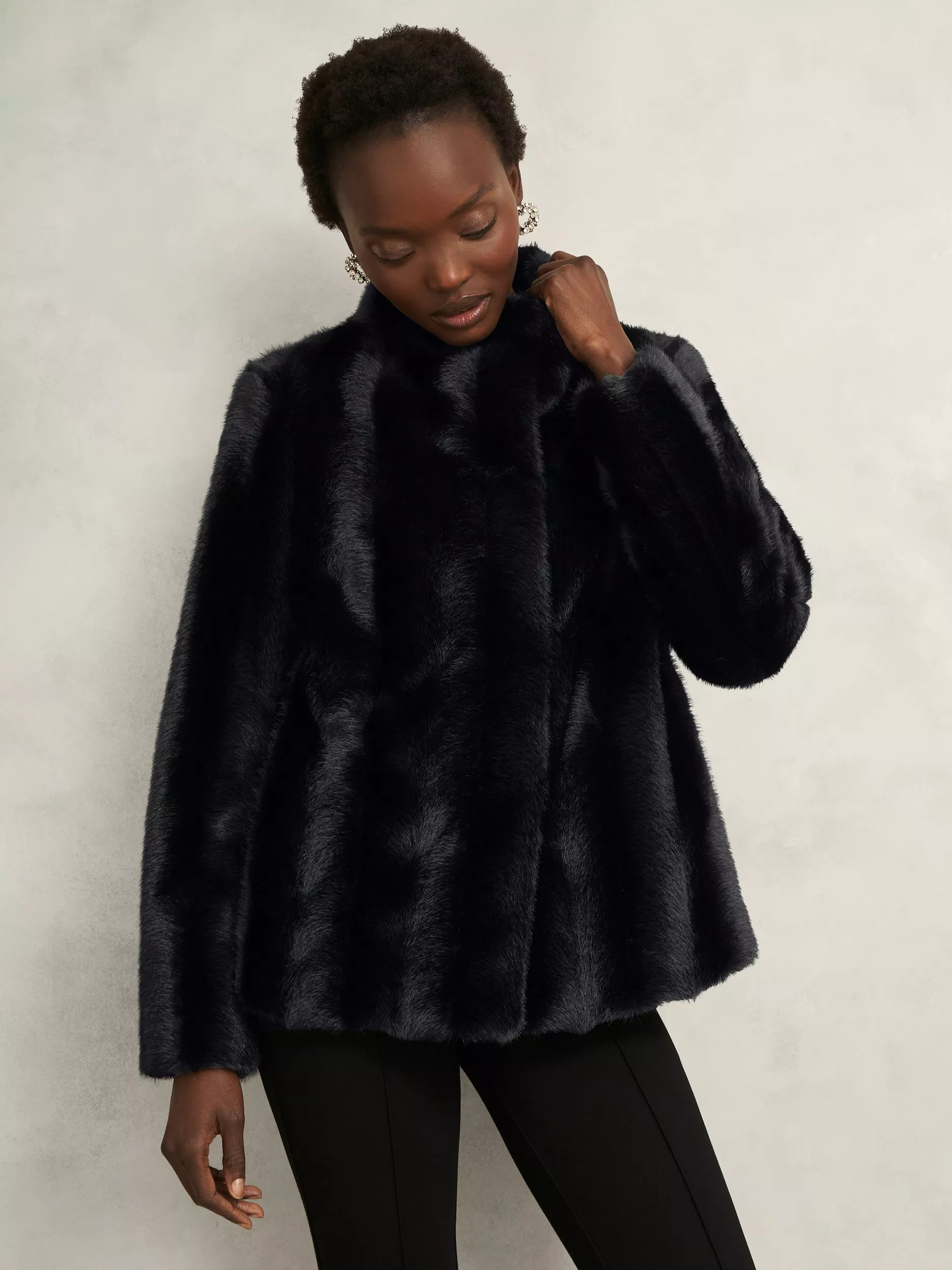Hobbs Misha Faux Fur Coat, Black | John Lewis (UK)