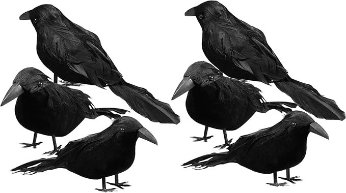 Sizonjoy 6 Pack Halloween Black Feathered Crows, Halloween Decorations Realistic Bird Halloween R... | Amazon (US)