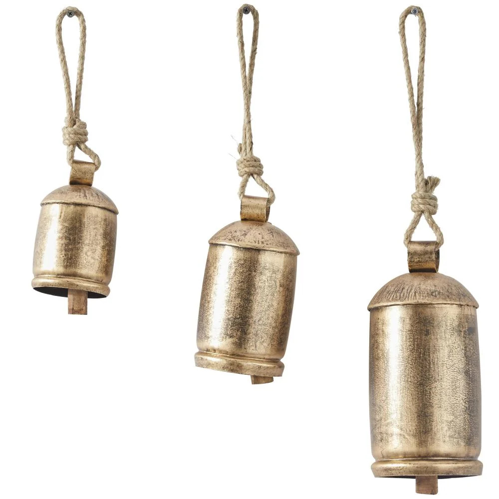 Kaskaskia Metal Tibetan Inspired Indoor Outdoor Decorative Cow Bells with Jute Hanging Rope Set | Wayfair North America