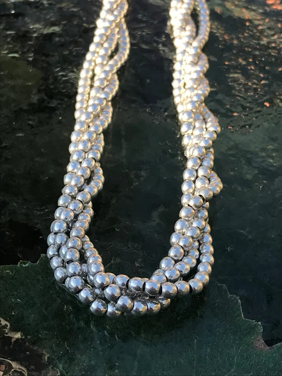 Vintage Sterling Silver Multi-strand Twisted Bead Necklace | Etsy | Etsy (US)