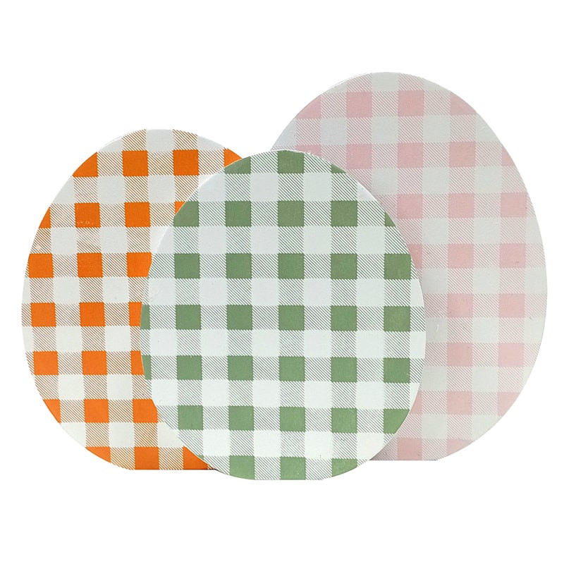 Homespun Easter Multicolor Gingham Wooden Egg Decor, 8" | At Home