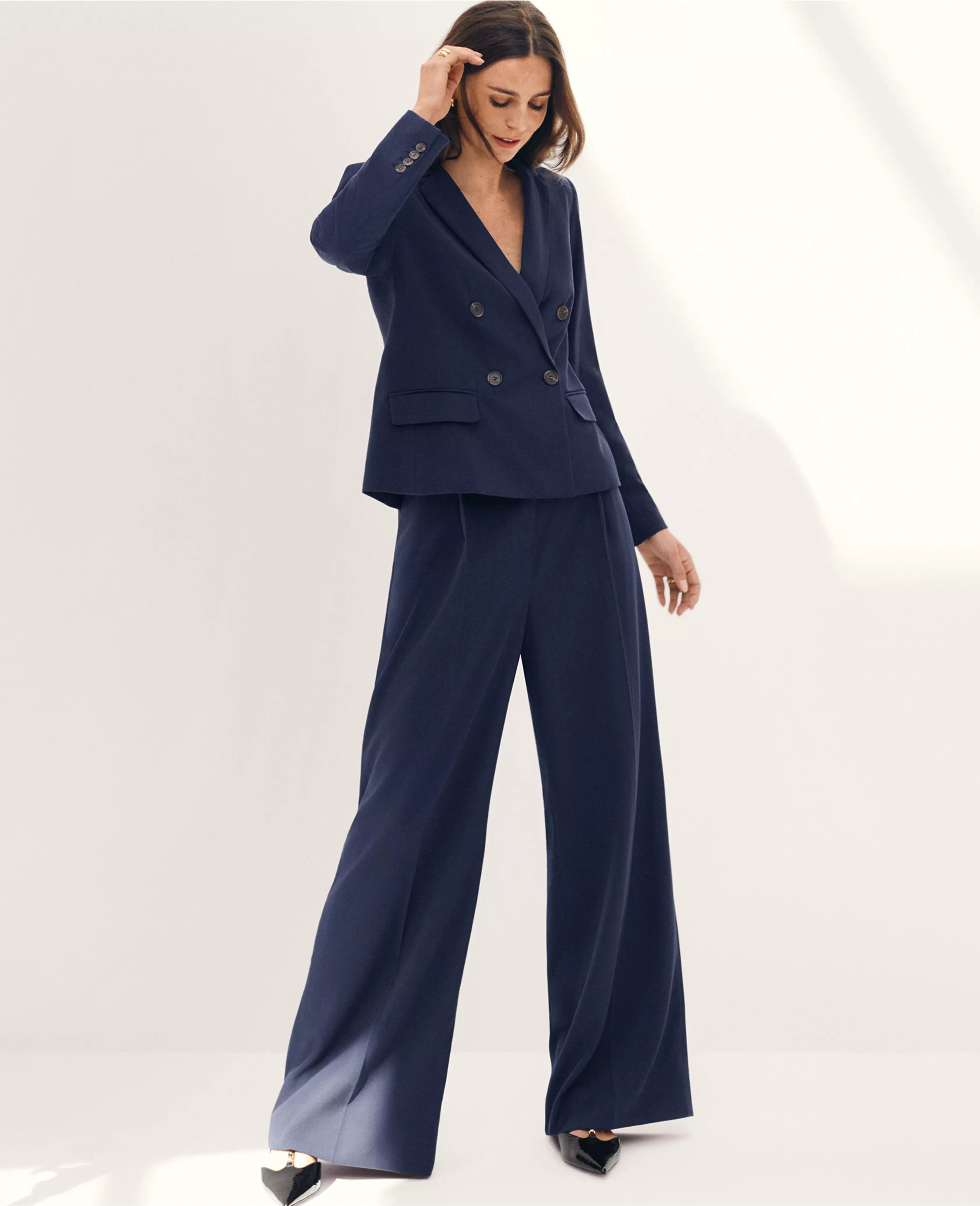 The High Rise Pleated Wide Leg Pant in Textured Drape | Ann Taylor (US)