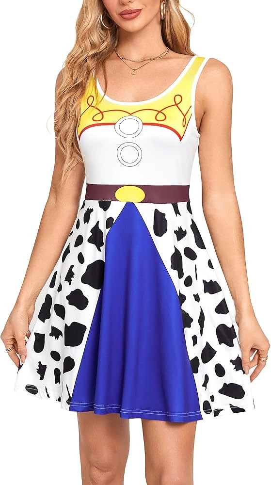 KINMIU Womens Halloween Sexy Cowgirl Cow Print Western Costume Adult Tank Dress | Amazon (US)