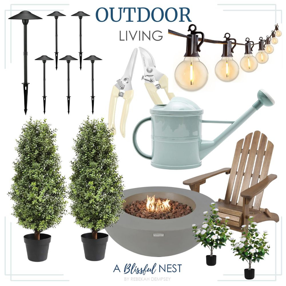Create the perfect patio setup for gathering and unwinding all season long. Shop here.
black solar pathway lights, string globe lights, stainless steel pruning shears, mint green watering can, artificial boxwood topiaries, round concrete fire pit, wooden Adirondack chair, and small faux potted plants. #LTKFindsUnder50 #LTKFindsUnder100 

 #LTKHome
