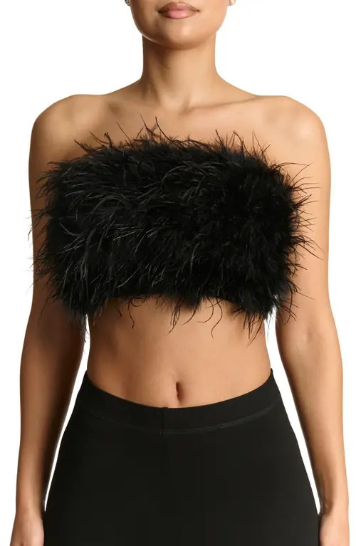 Naked Wardrobe Butter Feather Tube Top in Black at Nordstrom, Size Large | Nordstrom