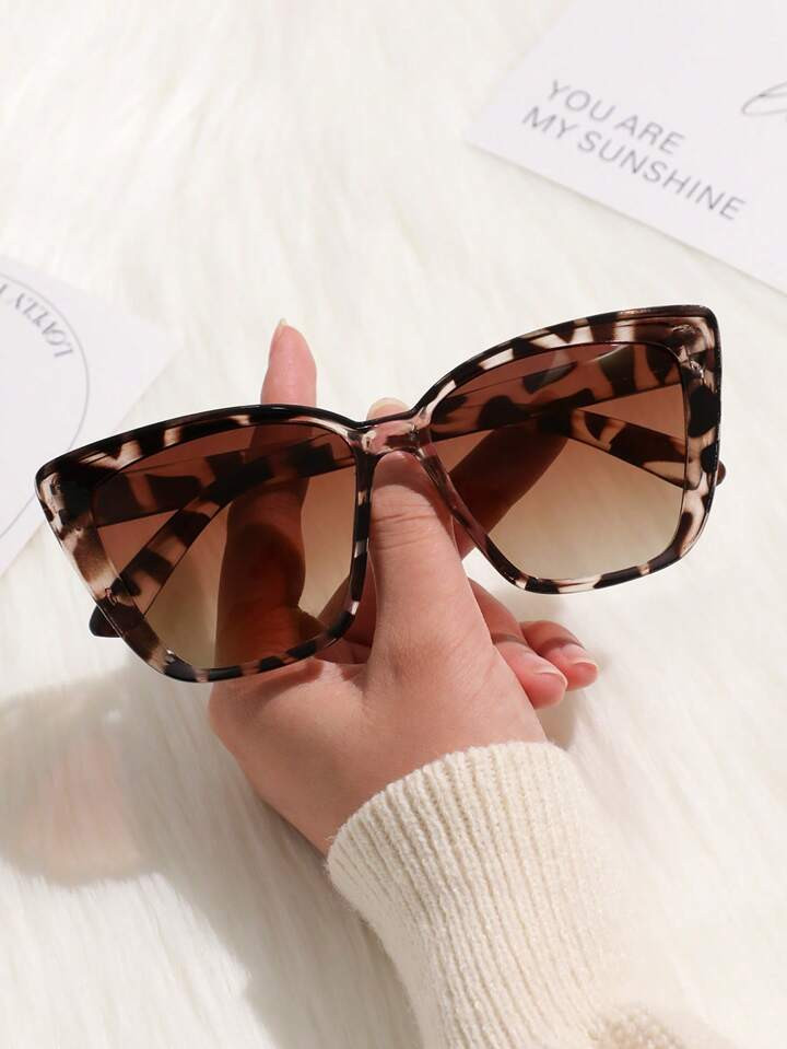 1Pair Women Leopard print elements Glasses Brown Glasses Cat Eye Fashionable Sunglasses Ombre Len... | SHEIN