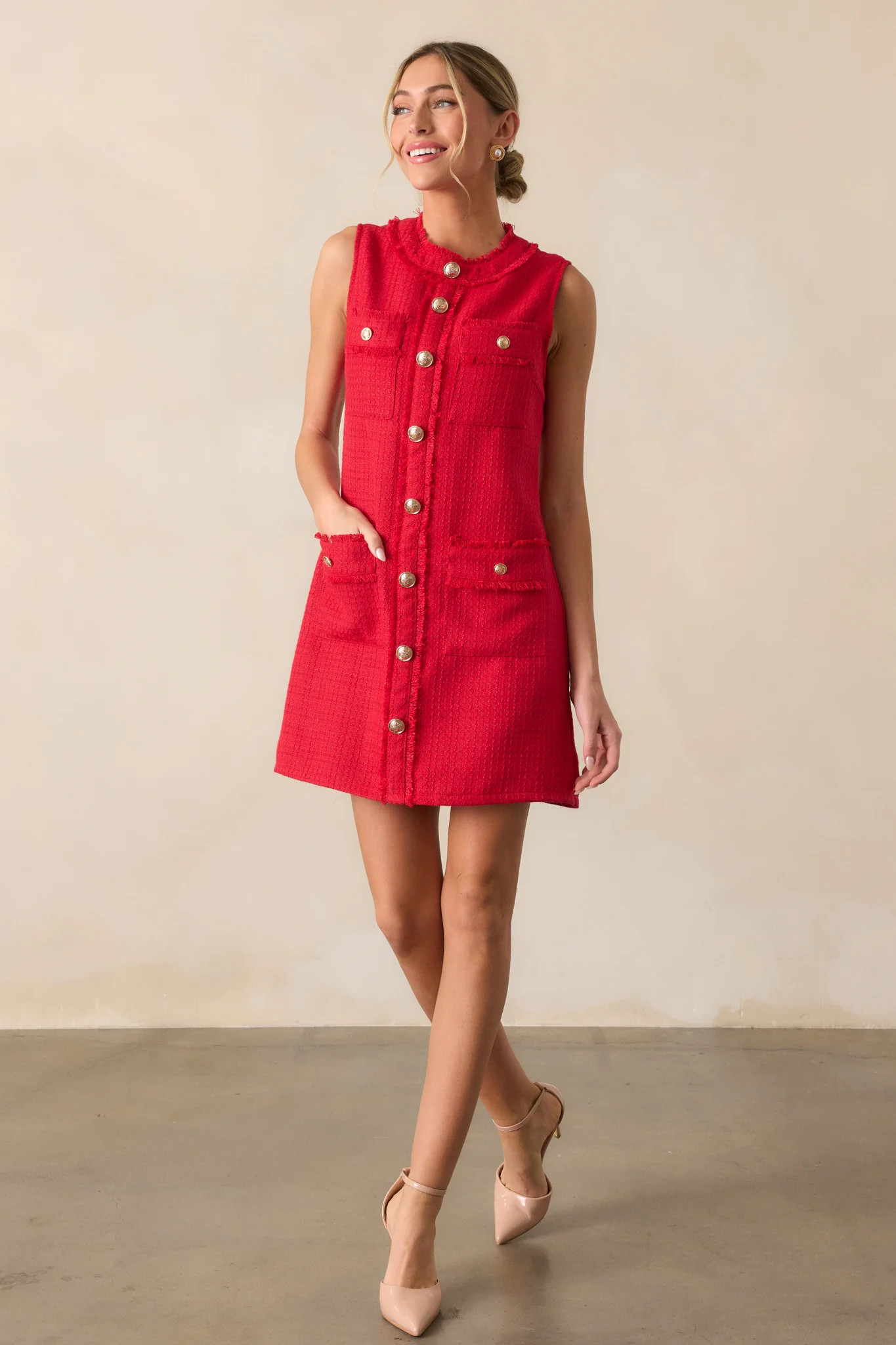 Here For It Red Tweed Mini Dress | Red Dress